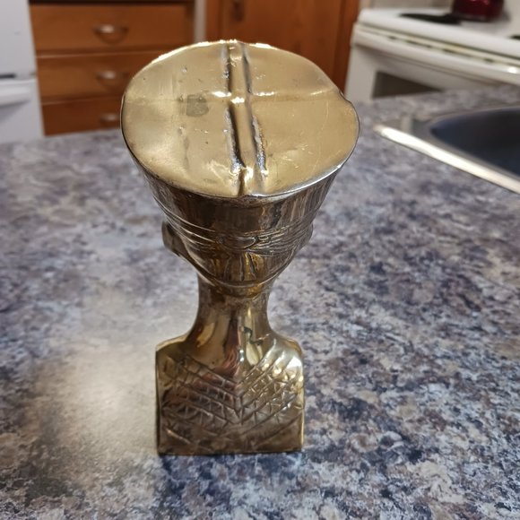 Vintage Heavy Brass Egyptian Queen  Nefertiti Mini Bust - Picture 4 of 9